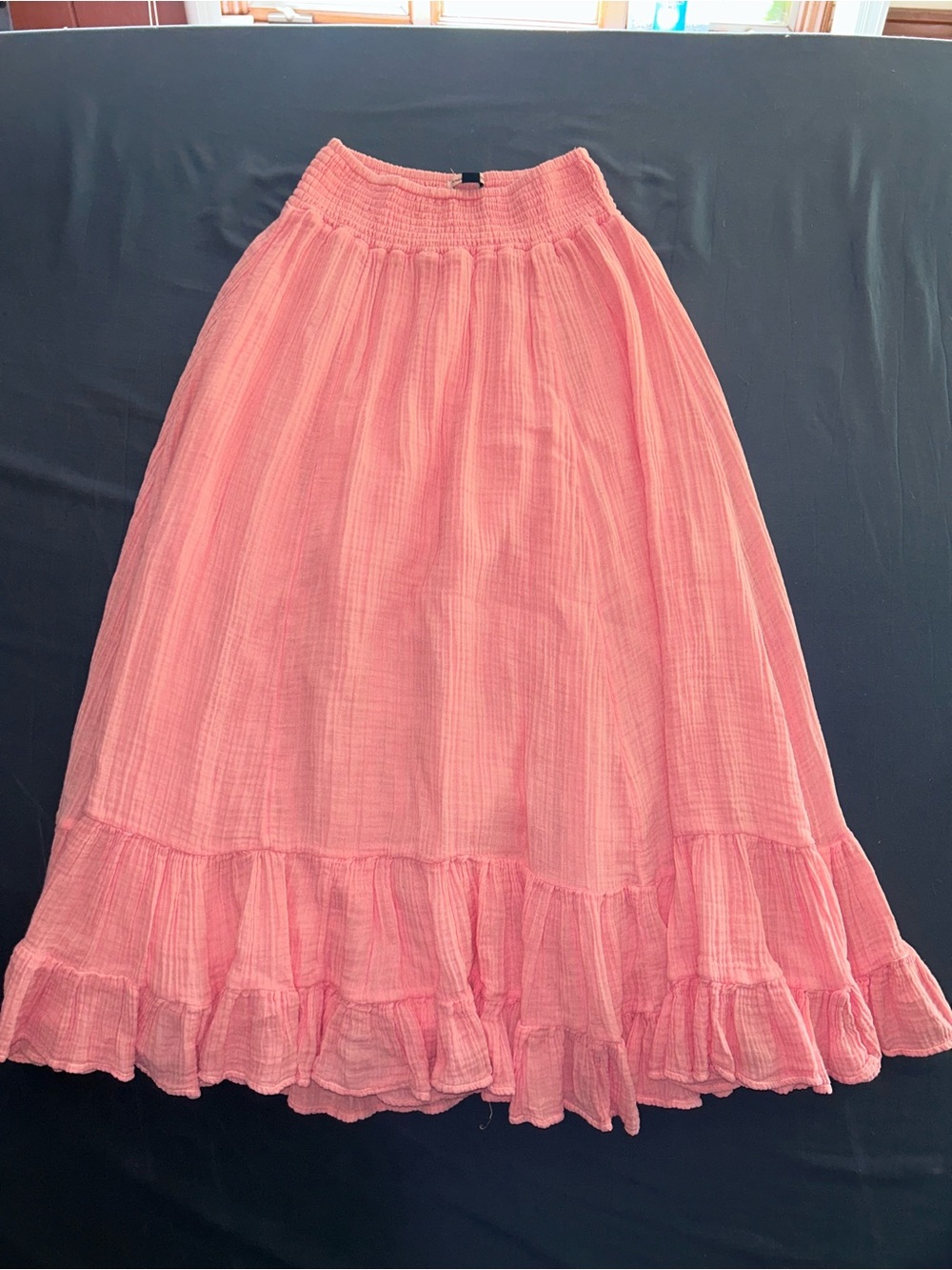 American Eagle Outfitters Coral-Pink Ruffle-Hem Maxi Skirt